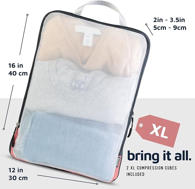 Large Packing Cube Set with See Through Mesh- Compression Packing Cubes Travel Organizers by TRIPPED Travel Gear (Dusty Rose) - Image 6
