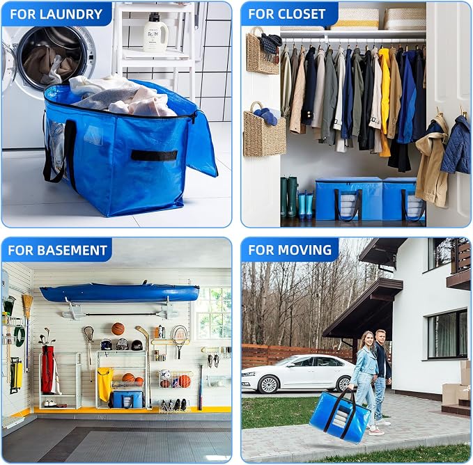 TAILI Extra Large Moving Bags, 10 Pack Blue Heavy Duty Totes For Storage with Visible Window, Wrap Around Handles, Storage Bags for Space Saving, Alternative to Moving Boxes - Image 9