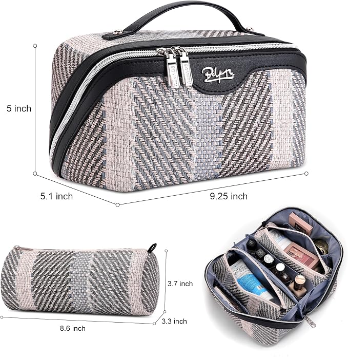 BOYATU Travel Makeup Bag Cosmetic Bag for Women: 3 Pcs Set Make up Bag with Compartments - Waterproof Vegan Leather Toiletry Bags with Handle - Makeup Organizer for Travel Essentials(C-4-Black) - Image 8
