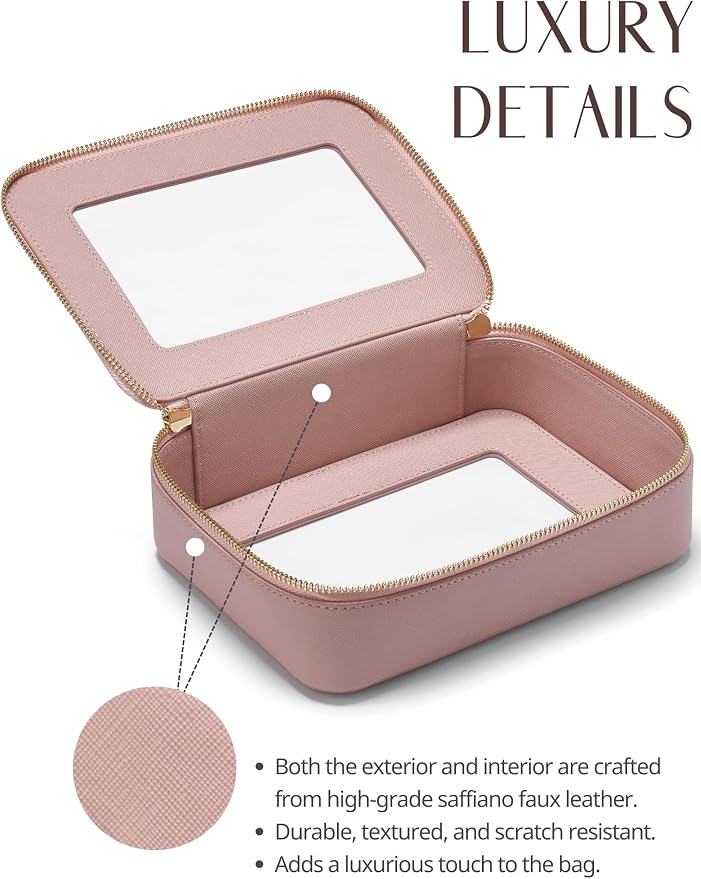 Popvibe Clear Makeup Case Pink Toiletry Bag Travel Medium Clear Cosmetic Bag with Zipper, Small Make Up Bag Organizer Traveling TSA Approved Transparent Bag Car for Essentials - Image 4