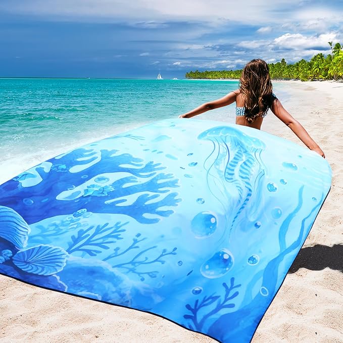 WIWIGO Beach Blanket Waterproof Sandproof Beach Mat 79" X 83"/10'x9'for 2-8 Adults Quick Drying Outdoor Picnic Mat Beach Accessories for Travel, Camping, Hiking - Image 5