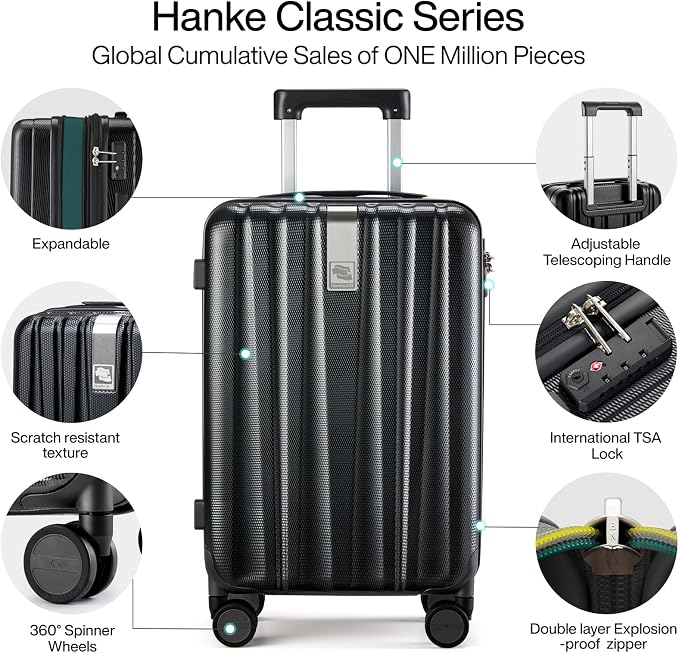 Hanke Expandable Hard Shell Luggage Sets 2 piece Carry on Luggage with Wheels Suitcases Lightweight Checked Travel Luggage Rolling Large Suitcase Travel Luggage Bag Woman Men 20/29 Inch(Jet Black) - Image 5