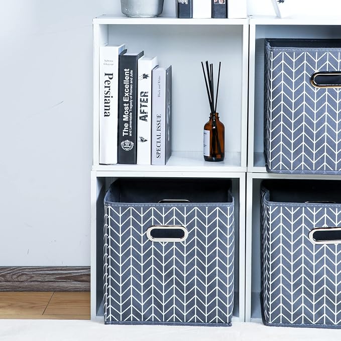 Fabric Cloth Storage Bins,Fabric Cube Organizer with Dual Handles Foldable Cube Storage Baskets for Home Bedroom Storage,Set of 3,(Grey Wave) - Image 6
