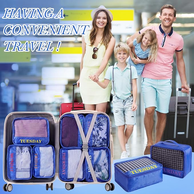 Days of Week Packing Cubes Summer Camp Essentials Weekly Organizer Storage Bag School Clothes for Travel Kids Family(9x7x3inch,Blue,15) - Image 5
