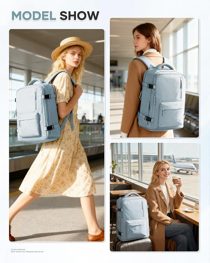 Large Travel Backpack Women Carry On Hiking Backpack Waterproof Outdoor Sports Casual Daypack Personal item Travel Bag Airplane Essentials Spirit Airline Flight Approved Shoes Compartment Men,Blue - Image 7