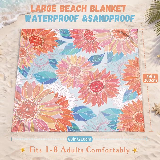 AlphaBeing Beach Blanket Waterproof Sandproof, Extra Large Beach Mat for 1–8 Adults, Oversized Picnic Blanket with 4 Stakes & Storage Bag, Essential Beach Gear for Travel - Image 2