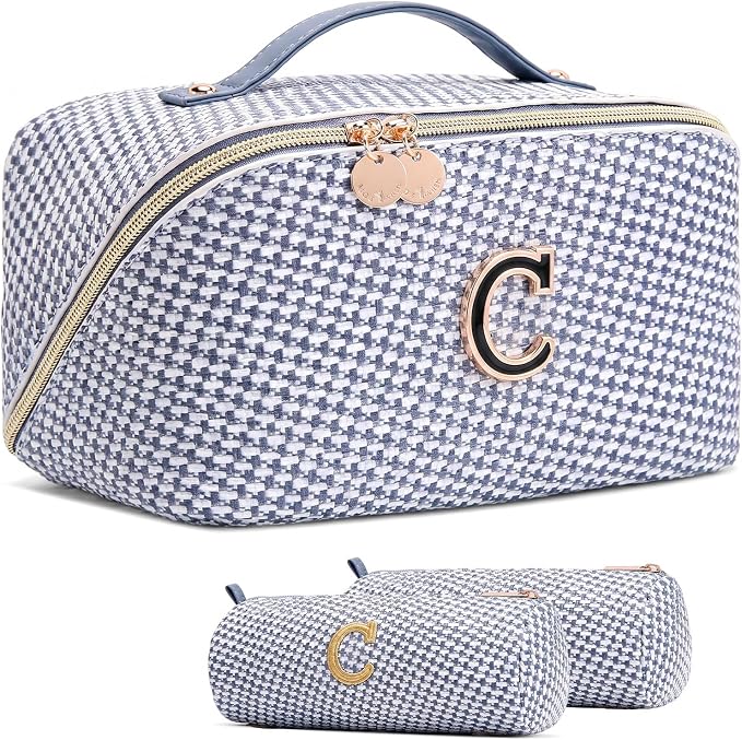 Personalized Gift Travel Makeup Bag: Initial Makeup Organizer Bag for Women | 3-in-1 Custom Make up Bag Set - Vegan Leather Travel Cosmetic Bag - Luxury Gift for Women – Birthday, Anniversary, Graduation by Unknown