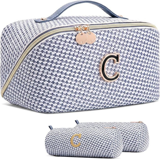 Personalized Gift Travel Makeup Bag: Initial Makeup Organizer Bag for Women | 3-in-1 Custom Make up Bag Set - Vegan Leather Travel Cosmetic Bag - Luxury Gift for Women – Birthday, Anniversary, Graduation by Unknown