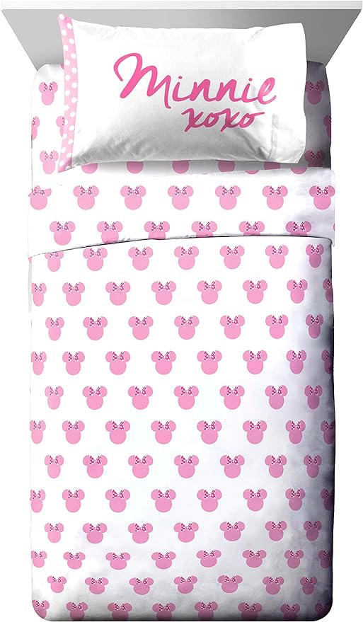 Jay Franco Kids Sheet Set with Fitted, Flat Sheets & Pillow Cover - Ultra-Soft Bedding with Pillowcase for Room Decor, White - Minnie Mouse, 3 Piece Twin by JayFranco