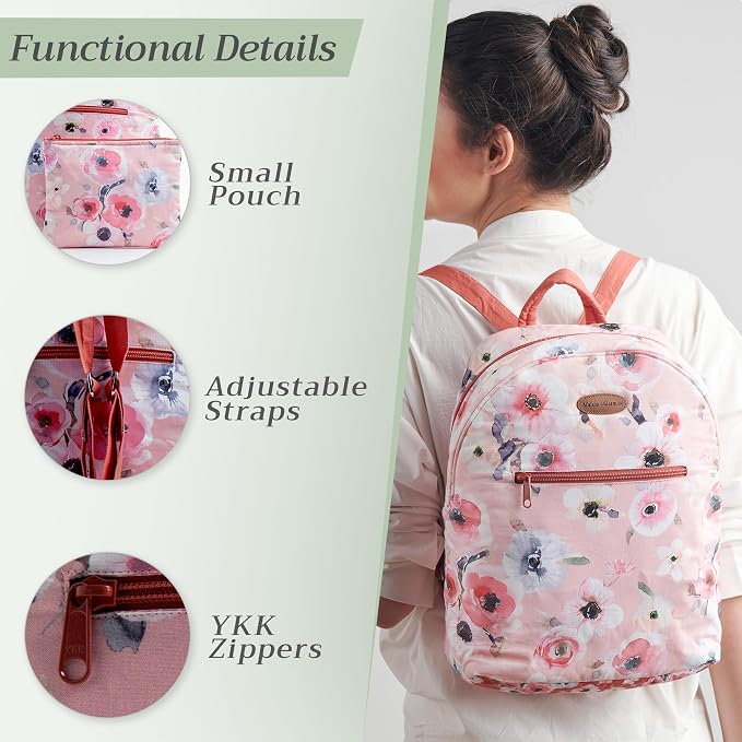 Maison d' Hermine Backpack for Women Men Cotton Shoulder Multipurpose Rucksack with Small Pouch Lightweight Multi Pocket Bag for Travel Beach Perfect for Spring Summer (Romantic Poppy - Saumon) - Image 4