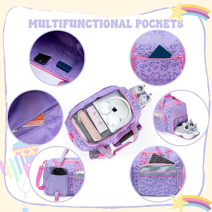 Girls Rolling Duffel Bag with Wheels - Travel Bag for Kids, Overnight, Dance & Gym Use with Shoe Compartment - Image 5