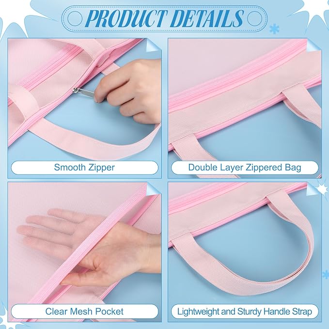 Zhehao 16 Pcs Student Book Pouches with Handle Waterproof Document Bag Sew Project Bag for Quilting Mesh Zipper Pouch File Artwork Storage Organize for A4 Files, 14 x 11 Inch - Image 5