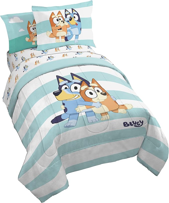 Bluey Bingo Full Comforter Set 7 Piece Soft Kids Cartoon Bedding, Multi | Bed in a Bag, Comforter Sheets Shams Pillowcases, Official Brand, Soft Microfiber, Machine Washable, Kids Gift by JayFranco