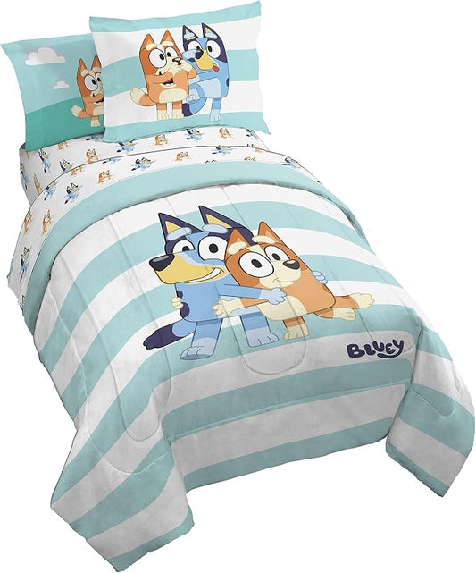 Bluey Bingo Full Comforter Set 7 Piece Soft Kids Cartoon Bedding, Multi | Bed in a Bag, Comforter Sheets Shams Pillowcases, Official Brand, Soft Microfiber, Machine Washable, Kids Gift by JayFranco