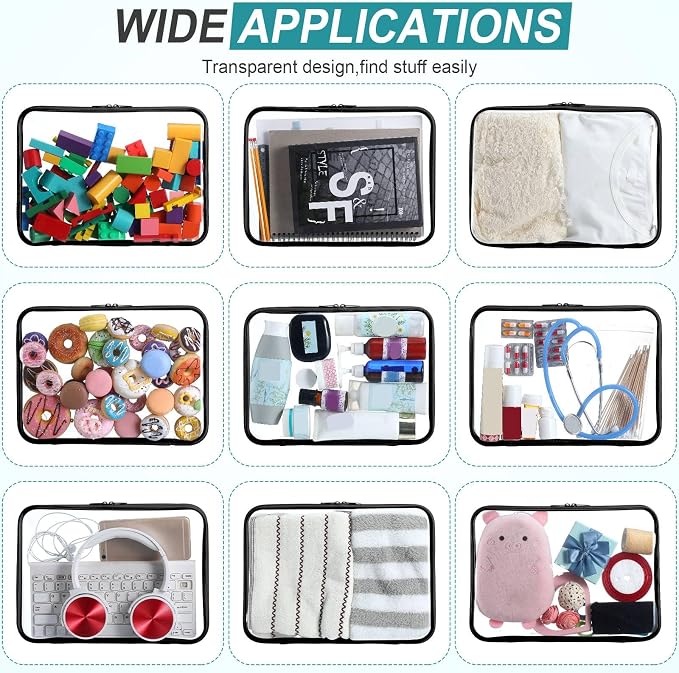 Sanwuta 6 Pcs Clear Hard Zipper Case Plastic Zipper Pouches Transparent Makeup Bag Pencil Case Pouches Toiletry Diaper Bag for Travel Toy Storage Organizer Bins(White,12.6 x 9 x 2 Inch) - Image 7