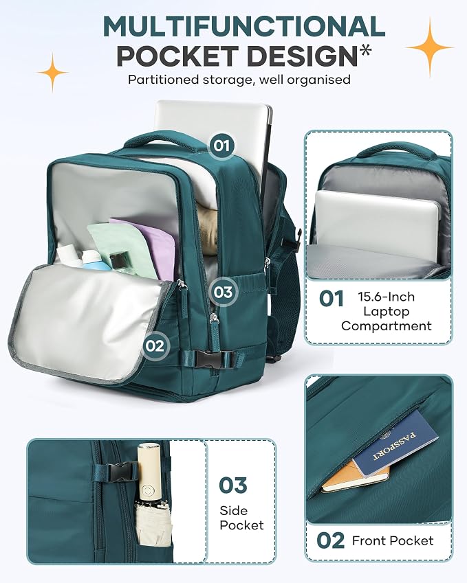 coofay Large Travel Backpack Carry on Flight Approved Mochila De Viaje Carry on Backpack for Airplanes Spirit Airlines Personal Item Bag 18x14x8 Inches Travel Bag Traveling Backpack for Women Men - Image 4