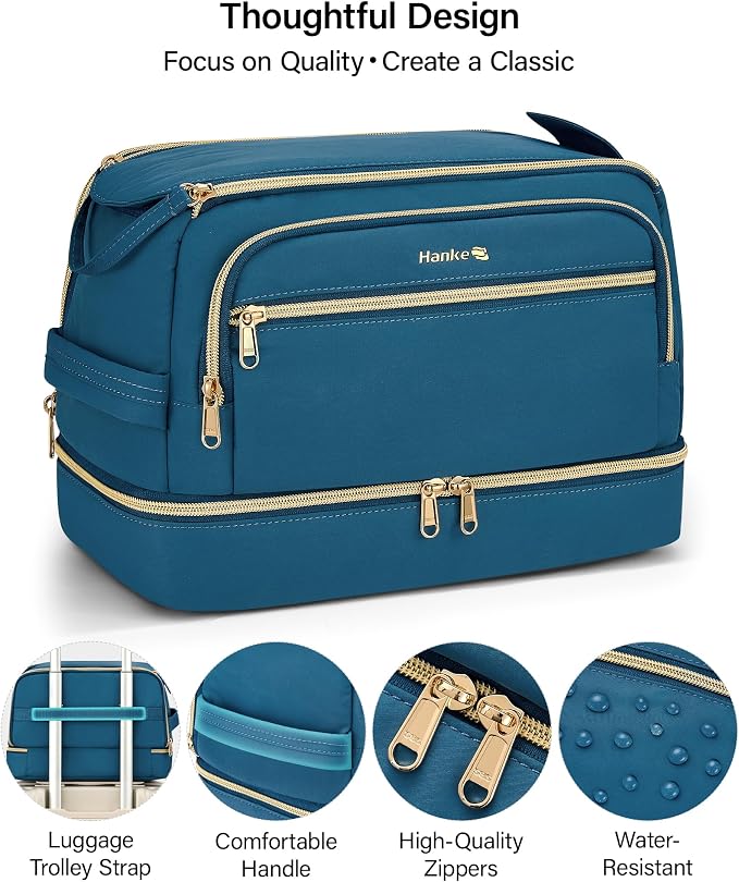 Hanke Travel Toiletry Bag, Lightweight Wide-open Makeup Bag, Dual-Layer Travel Bag for Toiletries Water-Resistant Cosmetic Bags Large Toiletry Bags for Women & Men, Travel Essentials, Navy Blue - Image 8