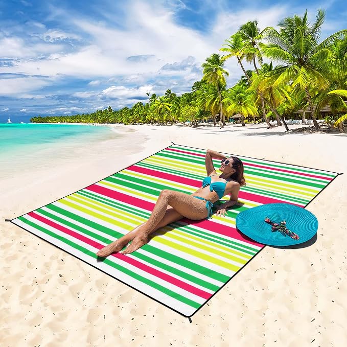 WIWIGO Beach Blanket Waterproof Sandproof Beach Mat 79" X 83"/10'x9'for 2-8 Adults Quick Drying Outdoor Picnic Mat Beach Accessories for Travel, Camping, Hiking - Image 6