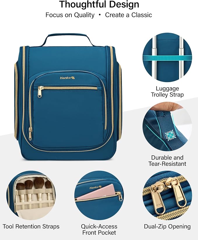 Hanke Hanging Travel Toiletry Bag for Men and Women, Water-Resistant Toiletries Bag Makeup Organizer with Hook, Cosmetic Bag for Bathroom & Travel Essentials Accessories, Navy Blue - Image 7