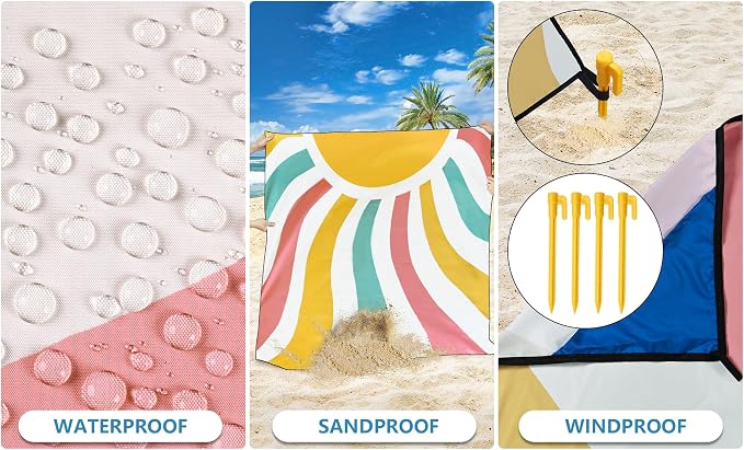 HIHOHO Beach Blanket Waterproof Sandproof Extra Large Beach Mat 79" X 83"/120"x108"for 1-8 Adults Quick Drying Durable Outdoor Picnic Mat for Beach Travel Camping Hiking - Image 3