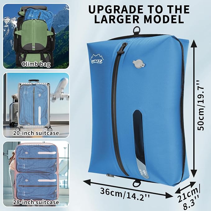 ONTYZZ Vacuum Bags for Travel, IPX8 Waterproof Vacuum Bags, Space Saver for Luggage/Camping/Home Storage (2 Pack No Pump-Blue) - Image 2