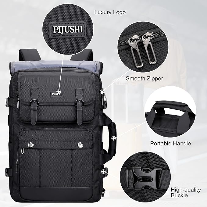 PIJUSHI 3-In-1 Travel Backpack for Women with 16" Padded Laptop Compartment | Convertible Carry On Luggage/Duffel/Shoulder with 180° Open, USB Port, Dry/Wet Pocket for Airport, Daily - Image 8
