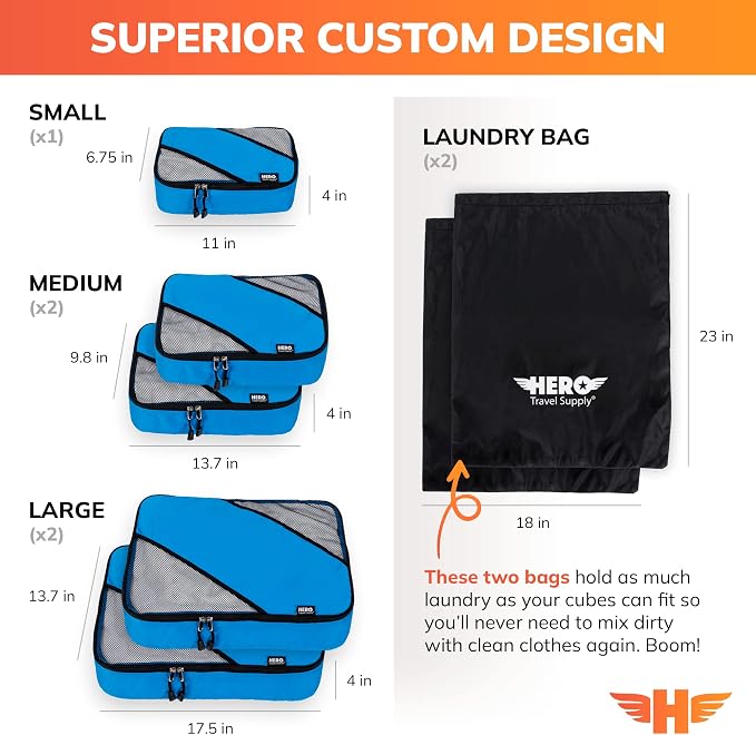 HERO Packing Cubes for Travel (Set of 5) Luggage Organizer with 2 Laundry Bags, Versatile Suitcase Organizer for Men & Women – Travel Accessories for Carry On, Airplane, Road Trip - Image 5