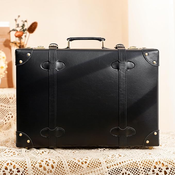 urecity Vintage and Cute Carry-on Overnight Case Non-wheeled Mini Leather Trunk Suitcase with Shoulder Strap - Image 2