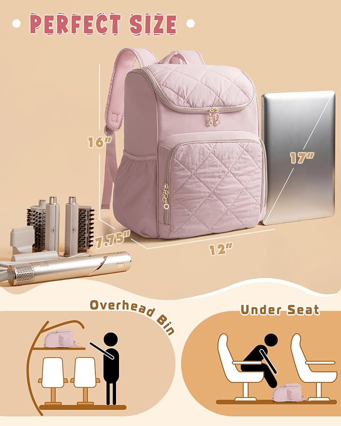 Marscamd Insulated Hairstylist Travel Bag Backpack with Detachable Dividers and Multiple Pockets, Quilted Hair Tool Travel Bag with Multiple Pockets for Hairstylist and Barber, Pink - Image 5