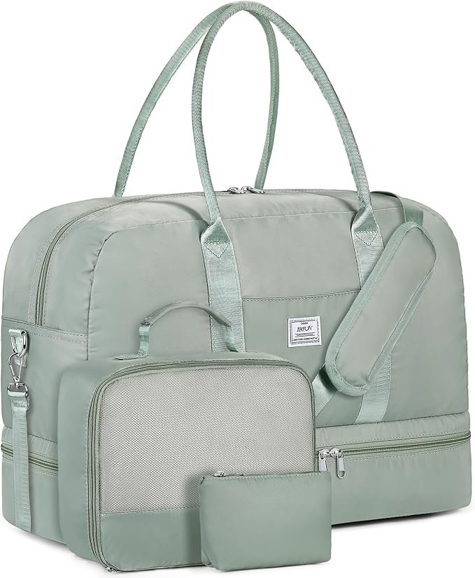 Weekender Bag for Women, Large Overnight Bag Canvas Travel Duffel Bag Carry On Tote with Shoe Compartment 21" 3Pcs Set by IBFUN