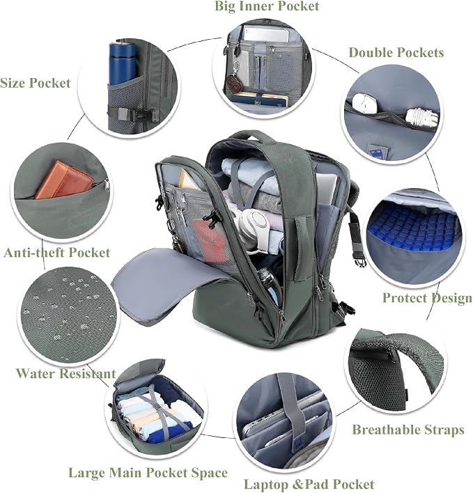 MOLNIA Large Travel Backpack for Men Women,Waterproof Carry On Backpack,Laptop Backpack for College Travel Daily Work - Image 2