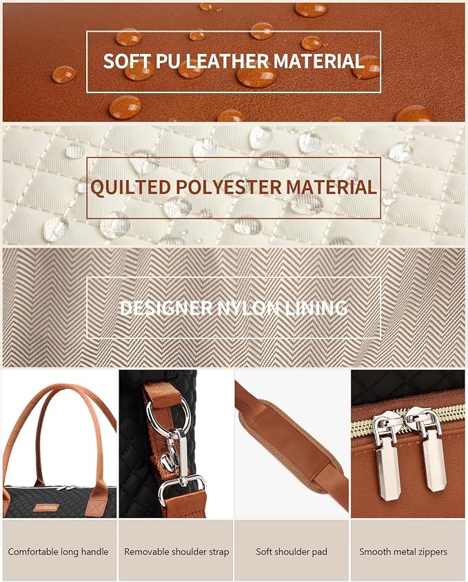 Weekender Bags for Women, Travel Duffle Bag Carry On Overnight Bag with Cosmetics Bag and Crossbody Purse for Gym Hospital, Gifts for Women, Black Brown - Image 6