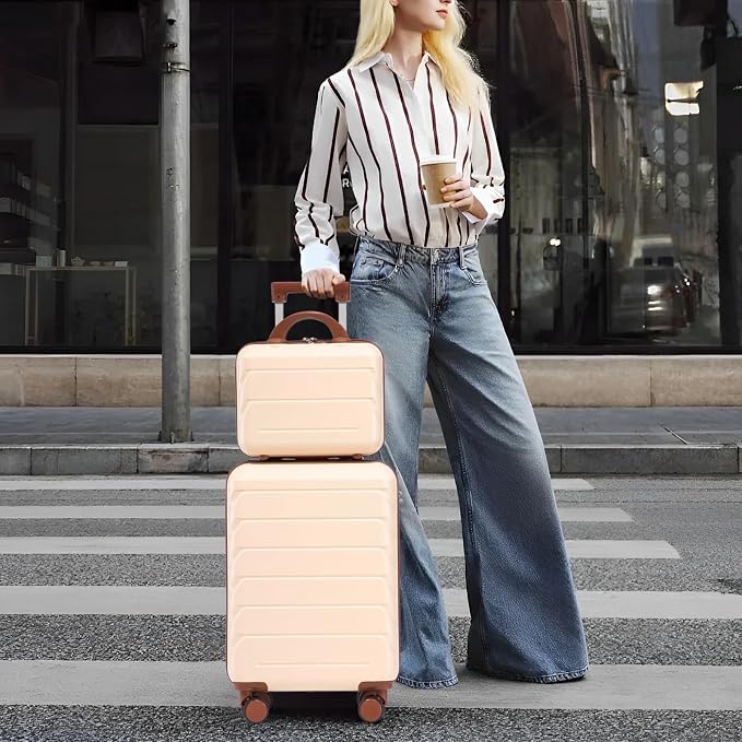 2-Piece ABS Hard Shell Lightweight Carry-On Luggage Set (14" & 20"), 360-Degree Spinner Wheels, Adjustable Telescopic Handle and Combination Lock for Travel, Beige - Image 8
