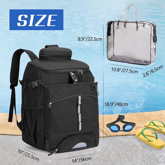 GOBUROS Swim Backpack for Swimmers, Swim Equipment Gear Bag for Men | Swimming Backpack with Additional PVC Transparent Bag for Workout Gear, Beach Pool Backpack for Swimming, Sports, Gym, Black - Image 6