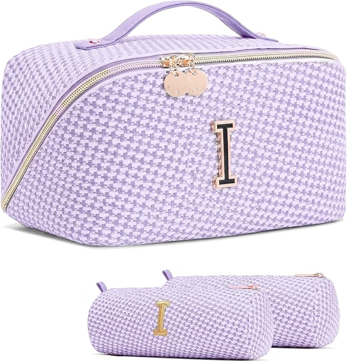 Personalized Gift Travel Makeup Bag: Initial Makeup Organizer Bag for Women | 3-in-1 Custom Make up Bag Set - Vegan Leather Travel Cosmetic Bag - Luxury Gift for Women – Birthday, Anniversary, Graduation by Unknown