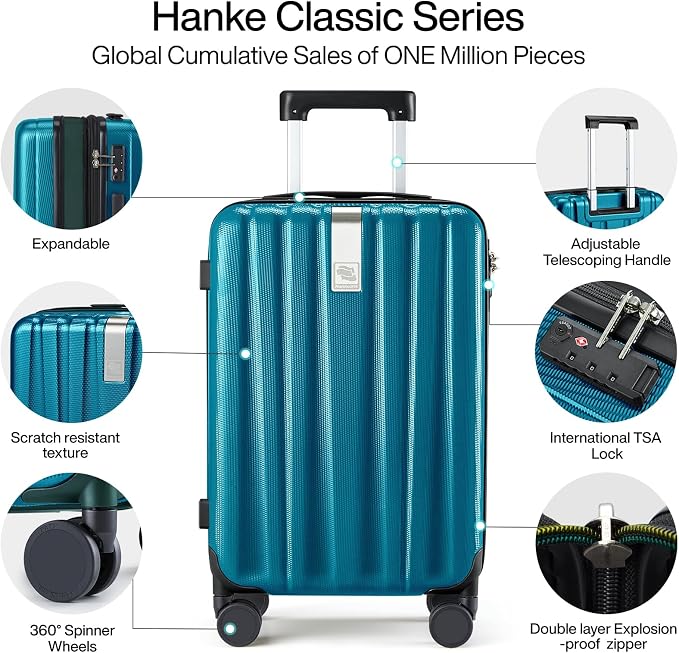 Hanke Expandable Hardshell Luggage Sets 3 piece Carry On Luggage with Wheels Suitcases Lightweight Checked Tsa Luggage Rolling Large Suitcase Travel Luggage Bag Woman Men 20/24/29 Inch(Caribbean Blue) - Image 4
