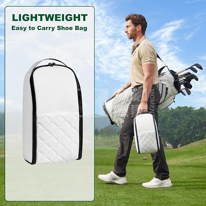 Premium PU Leather Golf Shoe Bag for Men & Women,Lightweight Golf Shoes Organizer with Smooth Full-Zip Opening, Travel Golf Shoe Bag with Handle (White) - Image 6