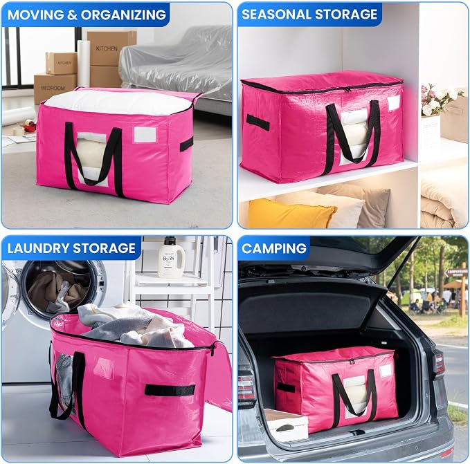 TAILI 10 Pack Pink Extra Large Moving Bags, Heavy Duty Totes with Visible Window, Wrap Around Handles, Ideal for Storage, Space-Saving - Image 8
