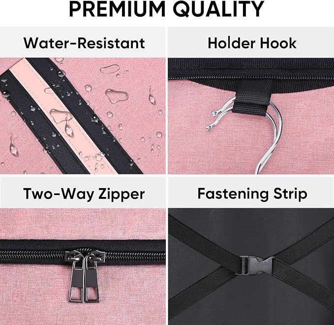 BALEINE Travel Garment Bag, Travel Suit Bag for Men, Water Resistant Carry on Garment Bag for Hanging Clothes, Garment Duffel Bag for Travel Business (Pink, 42") - Image 2