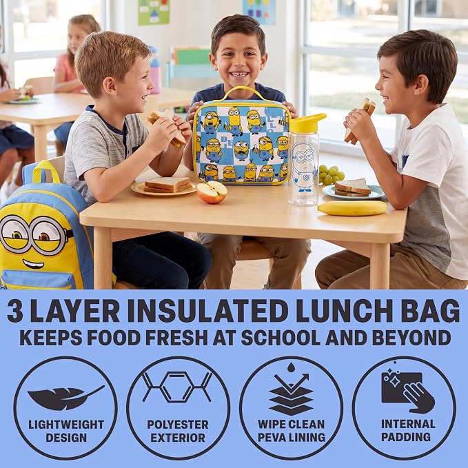 Get Trend Despicable Me Minions Kids Backpack 4 Piece Set for Boys, Girls | 18 Inch Bookbag with Insulated Lunch Bag, Zipped Pencil Case & BPA-Free Water Bottle, Back to School Gifts for Kids - Image 4