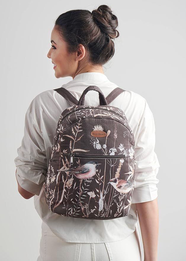 Maison d' Hermine Backpack for Women Men Cotton Shoulder Multipurpose Rucksack with Small Pouch Lightweight Multi Pocket Bag for Travel Work Perfect for Spring Summer (Meadow Florals - Brown) - Image 7