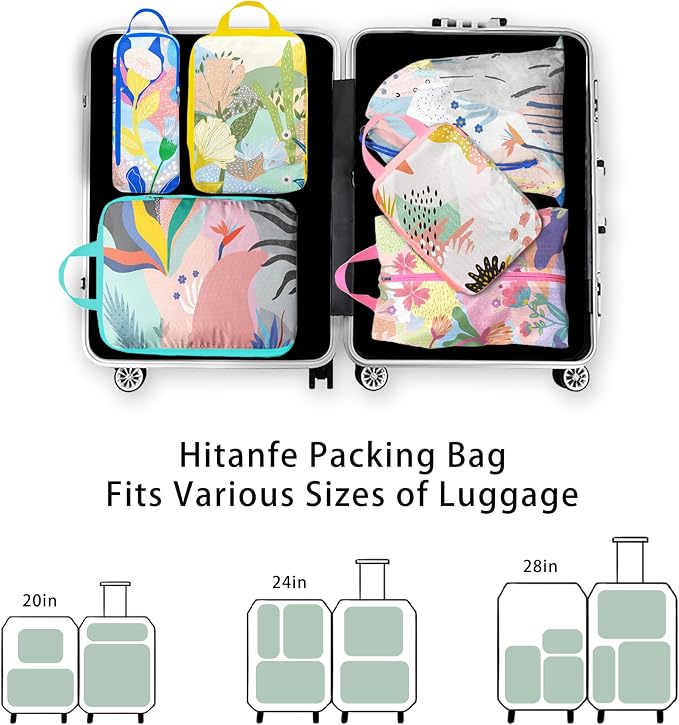 6 Pcs Compression Packing Cubes, Packing Cubes for Travel, Waterproof Luggage Organizer Bags Set, Cute Packaging Cubes for Women Kids Backpack Carry-Ons - Image 5