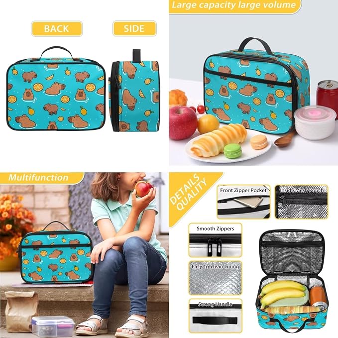Capybara Backpack for School with Lunchbox and Pencil Case Kawaiian Backpacks for Girls Boys 17 Inch Kid's Schoolbag for Elementary Middle High School, 3 Piece - Image 4