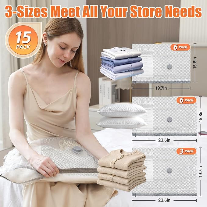Vacuum Storage Bags for Travel with Rechargeable Cordless Pump, 15 Pack Compression Packing Bags for Luggage and Suitcase, Space Saver Seal Bag for Clothes and Clothing - Image 3