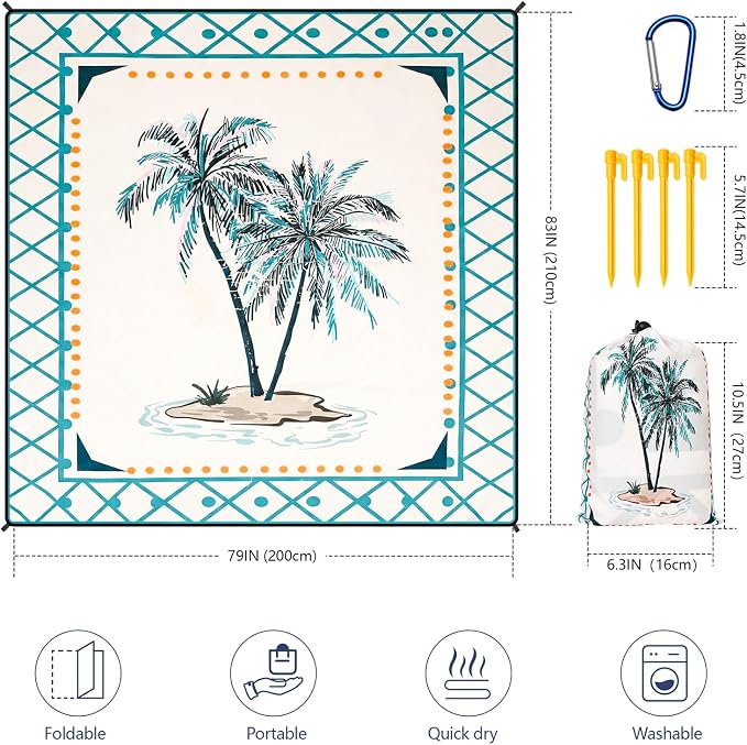 HIHOHO Beach Blanket Waterproof Sandproof Extra Large Beach Mat 79" X 83"/120"x108"for 1-8 Adults Quick Drying Durable Outdoor Picnic Mat for Beach Travel Camping Hiking - Image 2
