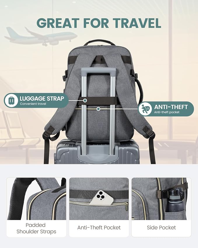 LOVEVOOK 50L Travel Backpack Flight Approved Carry on Backpack,3 Packing Cubes,Waterproof Personal Item Travel Bag,TSA Carry on Luggage Suitcase Travel Essentials,Gifts for Women & Men,fits 18" Laptop - Image 6