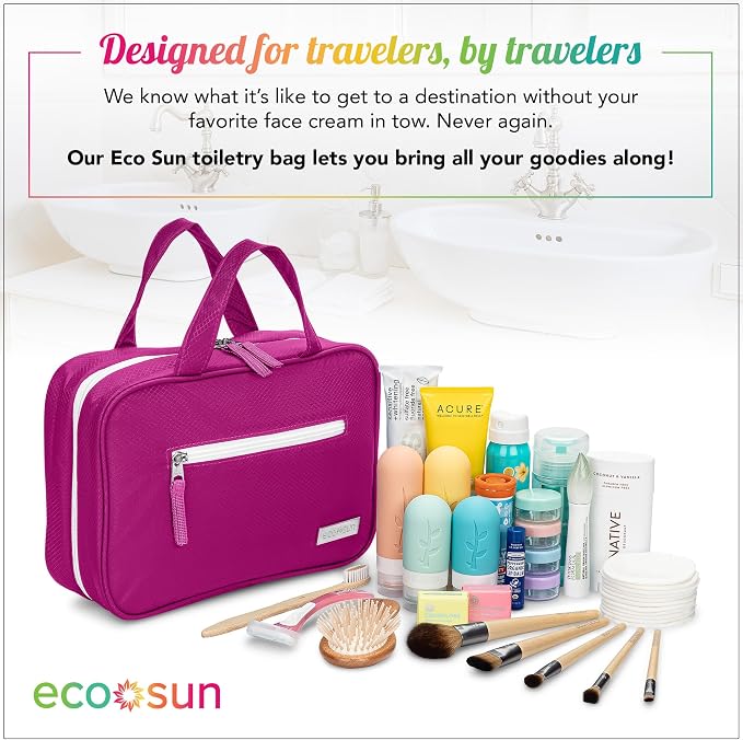Eco Sun Hanging Travel Toiletry Bag — Designed in Hawaii — Water-resistant Travel Organizer for Bathroom Accessories (Magenta) - Image 6