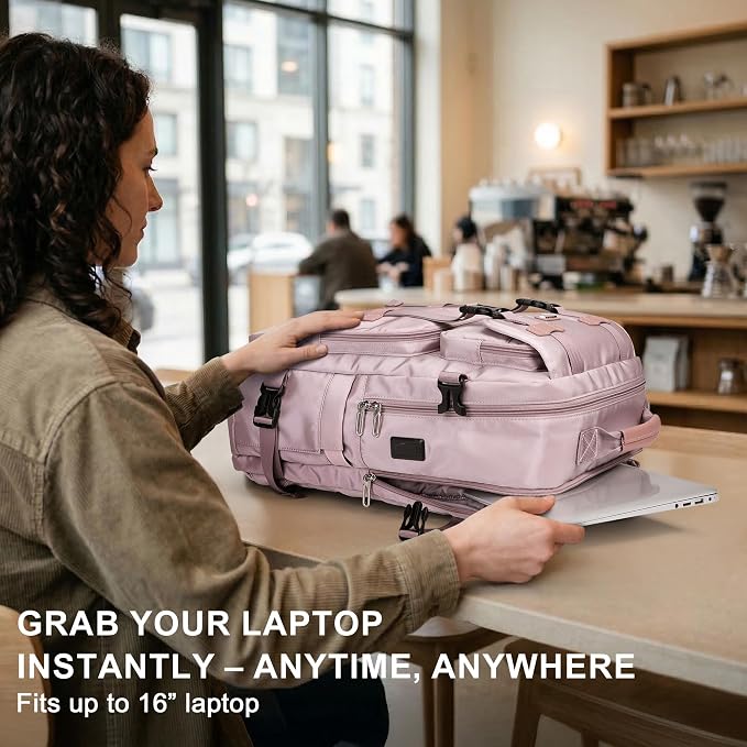 PIJUSHI Travel Backpack for Women, 3-In-1 Convertible Bag with Multi-Pocket | Carry On Luggage Duffle with 16" Laptop Compartment, Anti-Theft Back Pocket, USB Port for Daily, Airport - Image 4