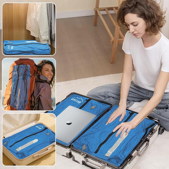 ONTYZZ Vacuum Bags for Travel, IPX8 Waterproof Vacuum Bags, Space Saver for Luggage/Camping/Home Storage (2 Pack No Pump-Blue) - Image 5