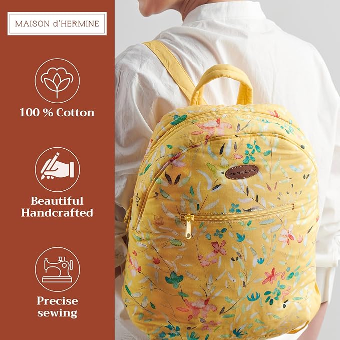 Maison d' Hermine Backpack for Women Men Cotton Shoulder Multipurpose Rucksack with Small Pouch Lightweight Multi Pocket Bag for Travel Work Beach Perfect for Spring Summer (Colmar - Yellow) - Image 2